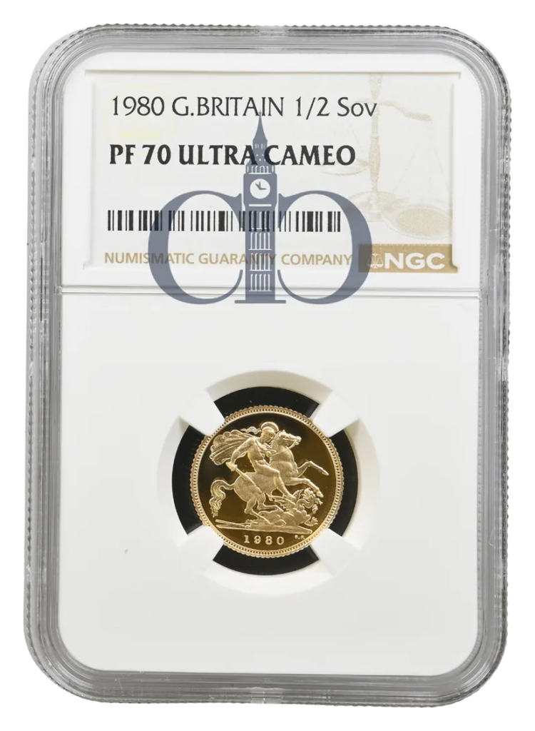 1980 Half Sovereign Proof reverse by Benedetto Pistrucci