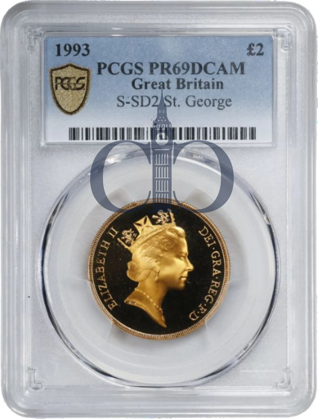 1993 Double Sovereign Proof obverse, Raphael Maklouf's portrait of Queen Elizabeth II, in a PCGS PR69 Deep Cameo holder