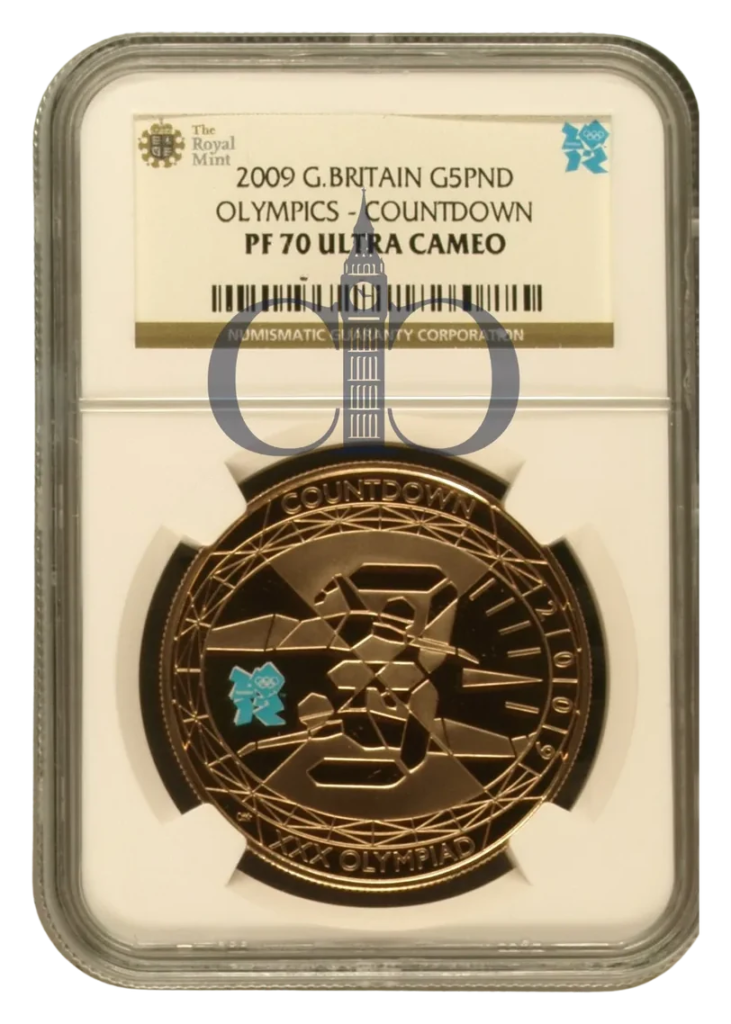 2009 £5 Countdown to London Olympics Proof reverse by Claire Aldridge
