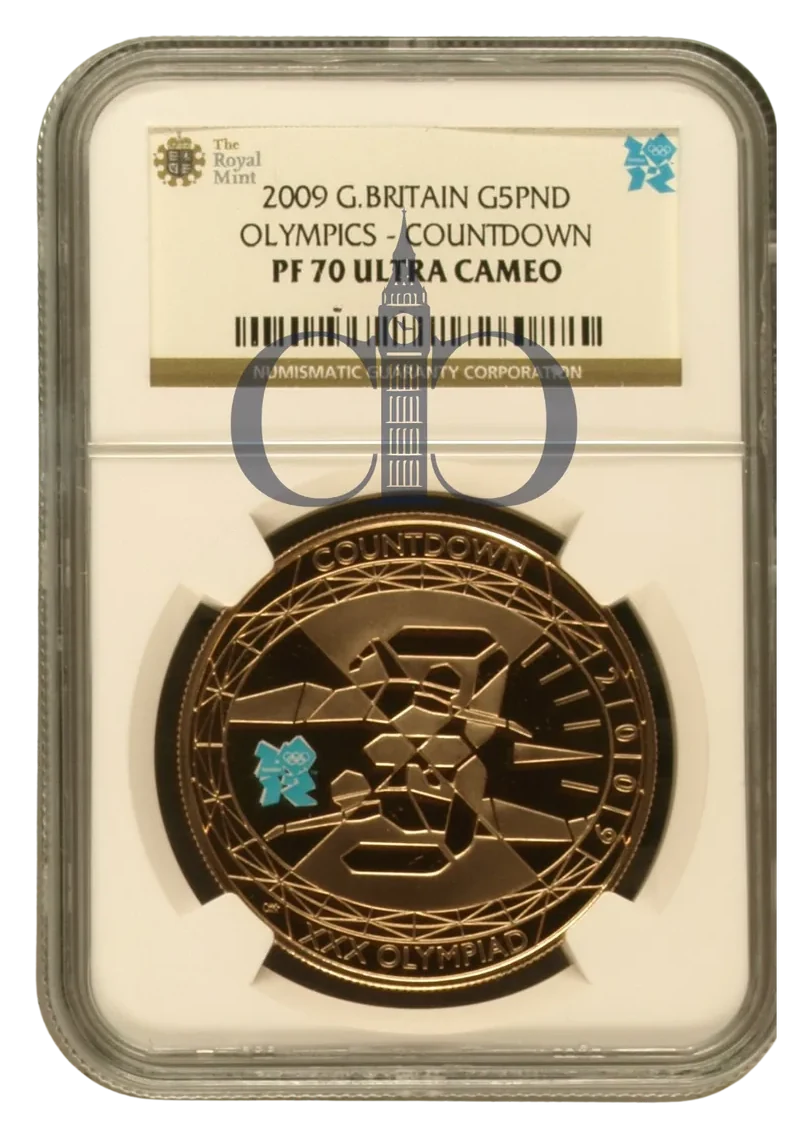 2009 £5 Countdown to London Olympics Proof reverse by Claire Aldridge