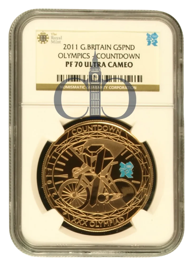 2011 £5 Countdown to London Olympics Proof reverse by Claire Aldridge BA