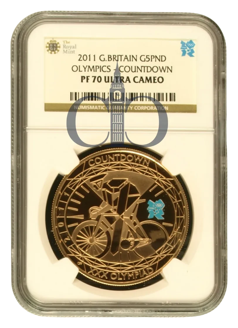 2011 £5 Countdown to London Olympics Proof reverse by Claire Aldridge BA