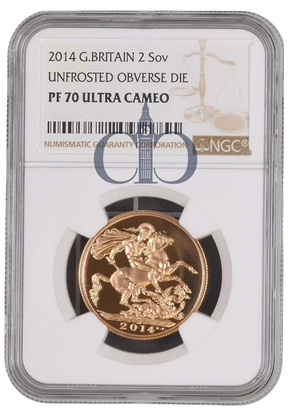 2014 £2 Sovereign Unfrosted Die Obverse Proof reverse