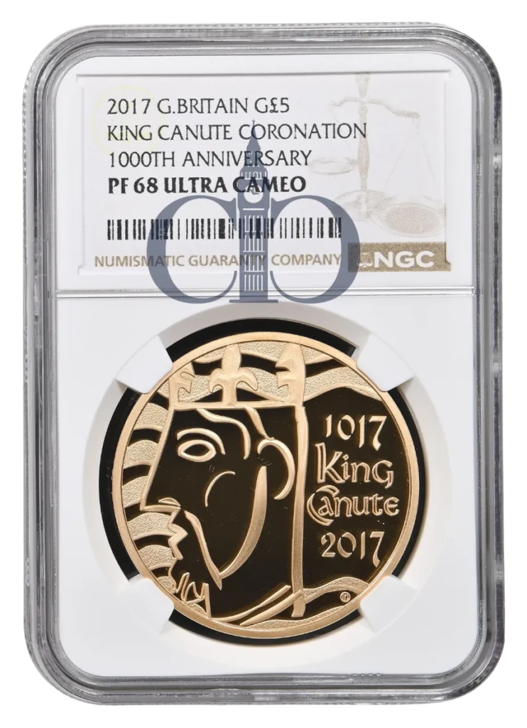 2017 Gold Proof King Canute £5 reverse by Lee R. Jones