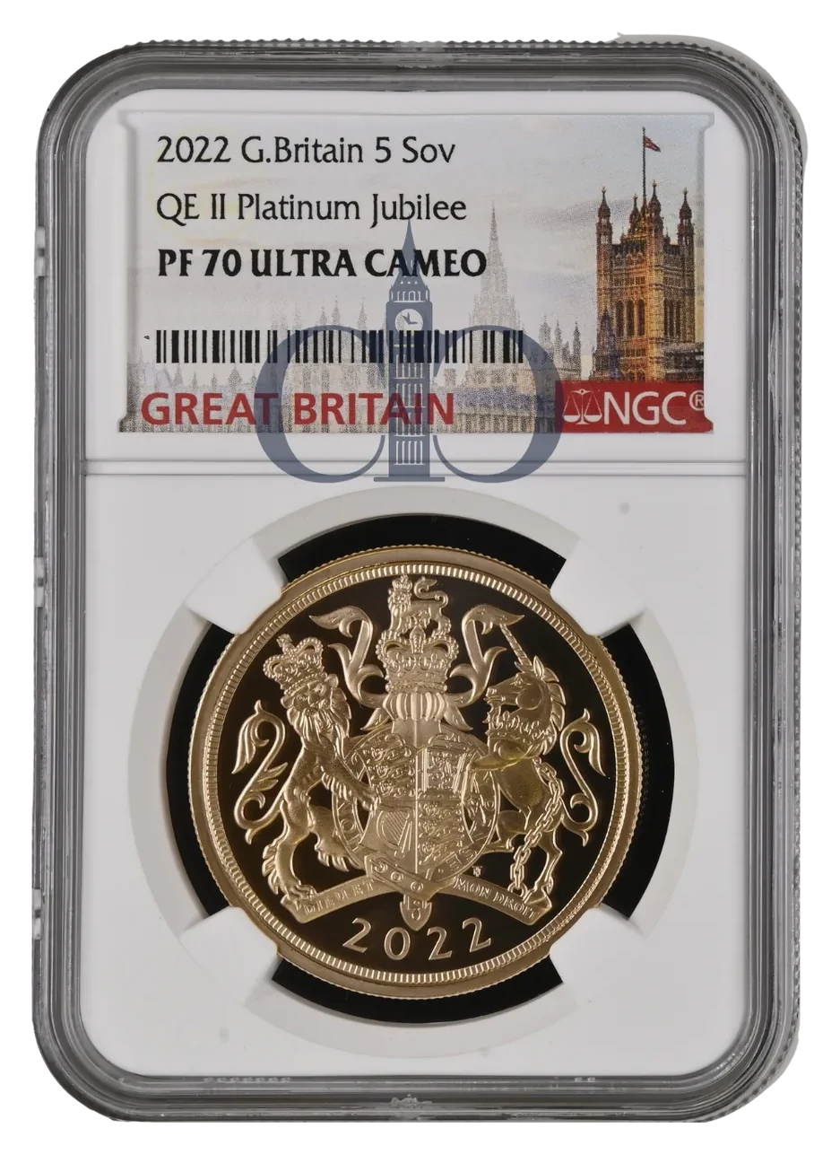2022 £5 Platinum Jubilee Proof reverse by Timothy Noad