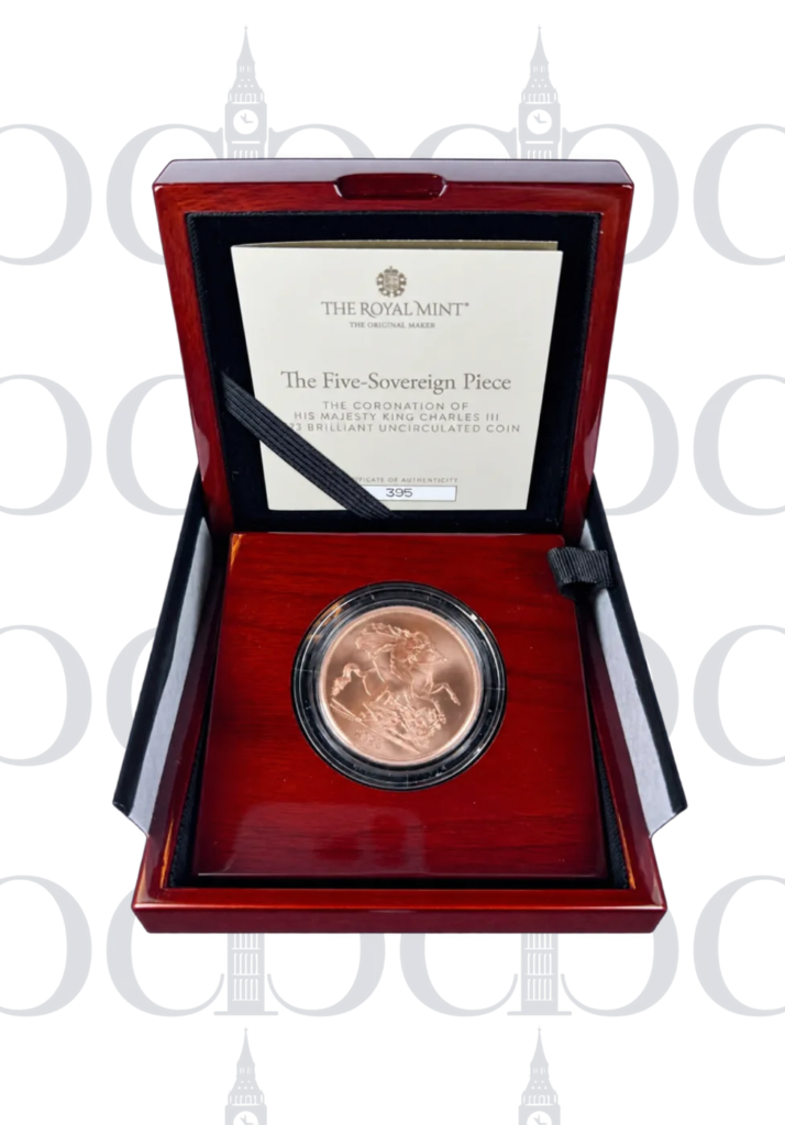 2023 £5 Coronation Matte BU Inc Box & Cert reverse by Benedetto Pistrucci