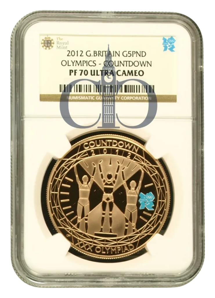Elizabeth II 2012 proof £5 Olympics Countdown Winner's Podium reverse